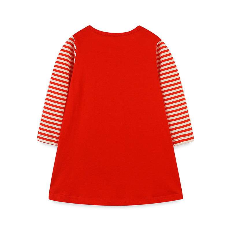 Girls’ European-American Style Christmas Tree Cartoon Pattern Striped Sleeves Dress, MyKids-USA®, Baby & Toddler Dresses, MyKids-USA - - - - - - -