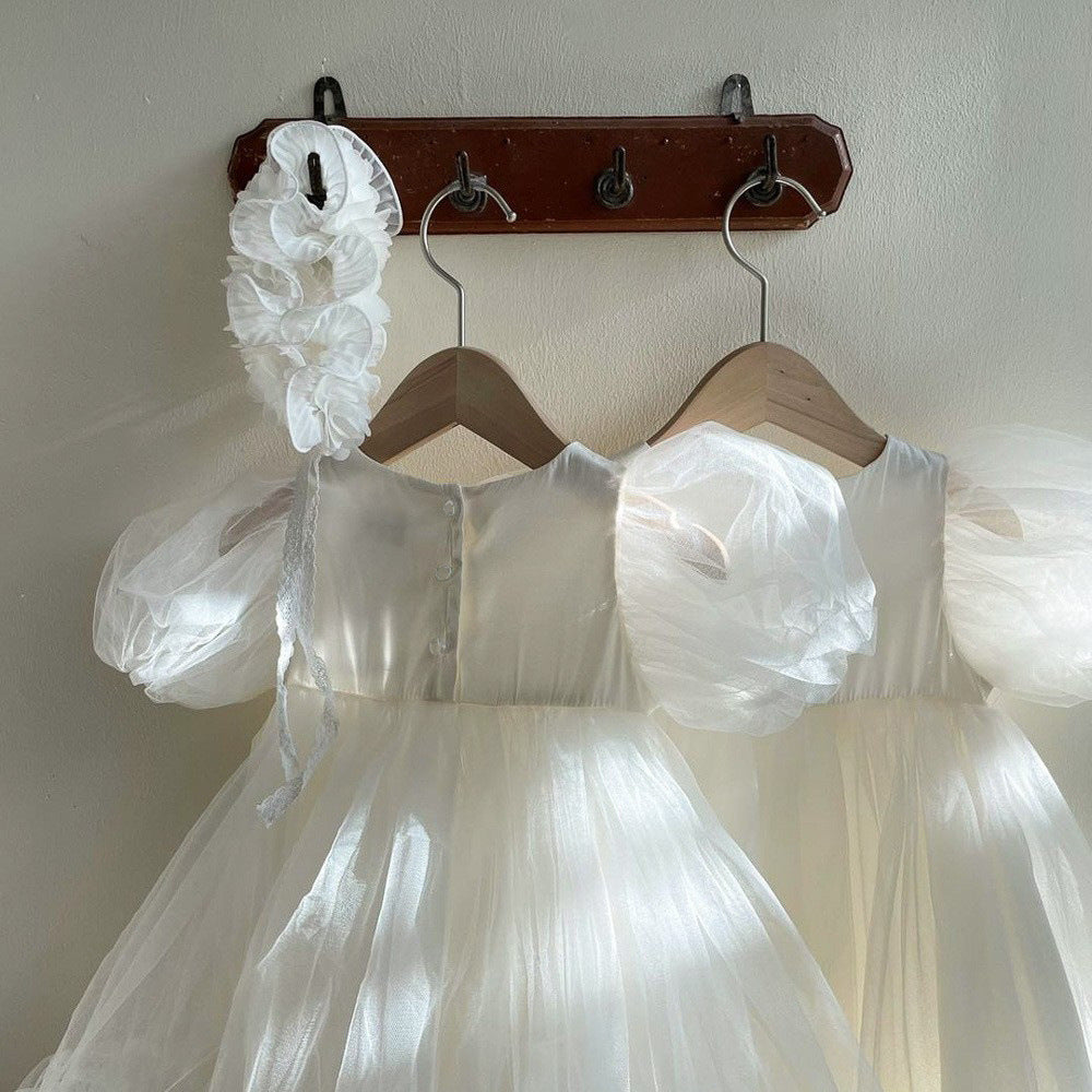 Summer Arrival Baby Girls Short Sleeves Tulle Patchwork Dress