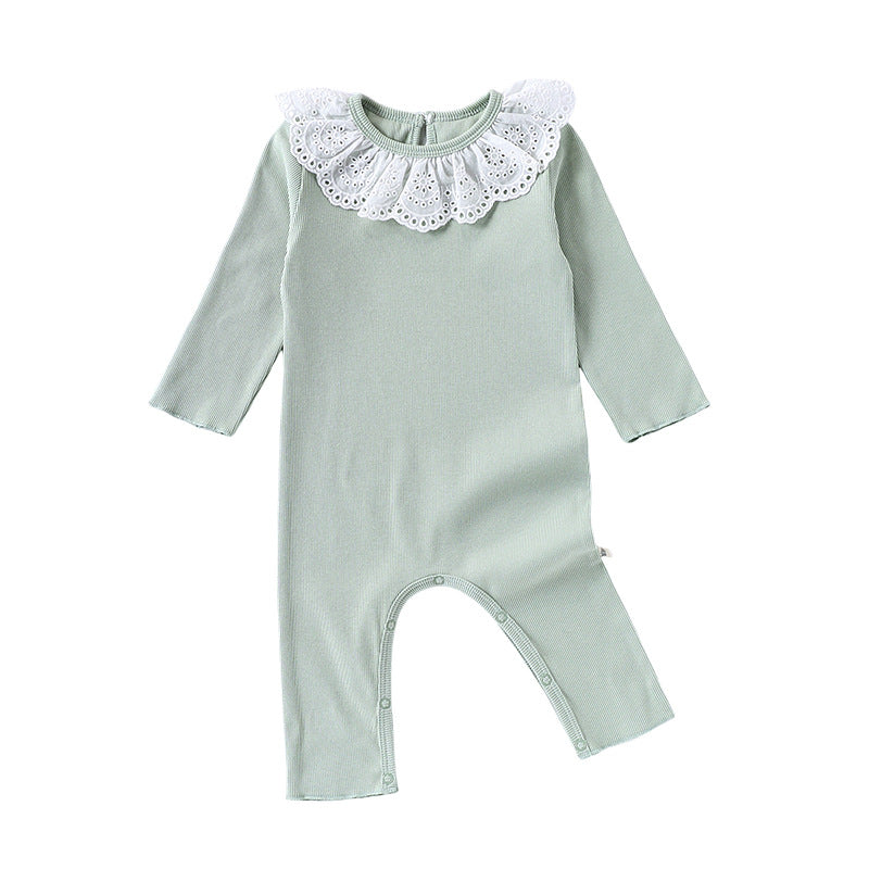 Spring Arrival Baby Girls Long Sleeves Flowers Hollow-out Pattern Collar Rompers, MyKids-USA®, Baby One-Pieces, MyKids-USA - - - - - - -