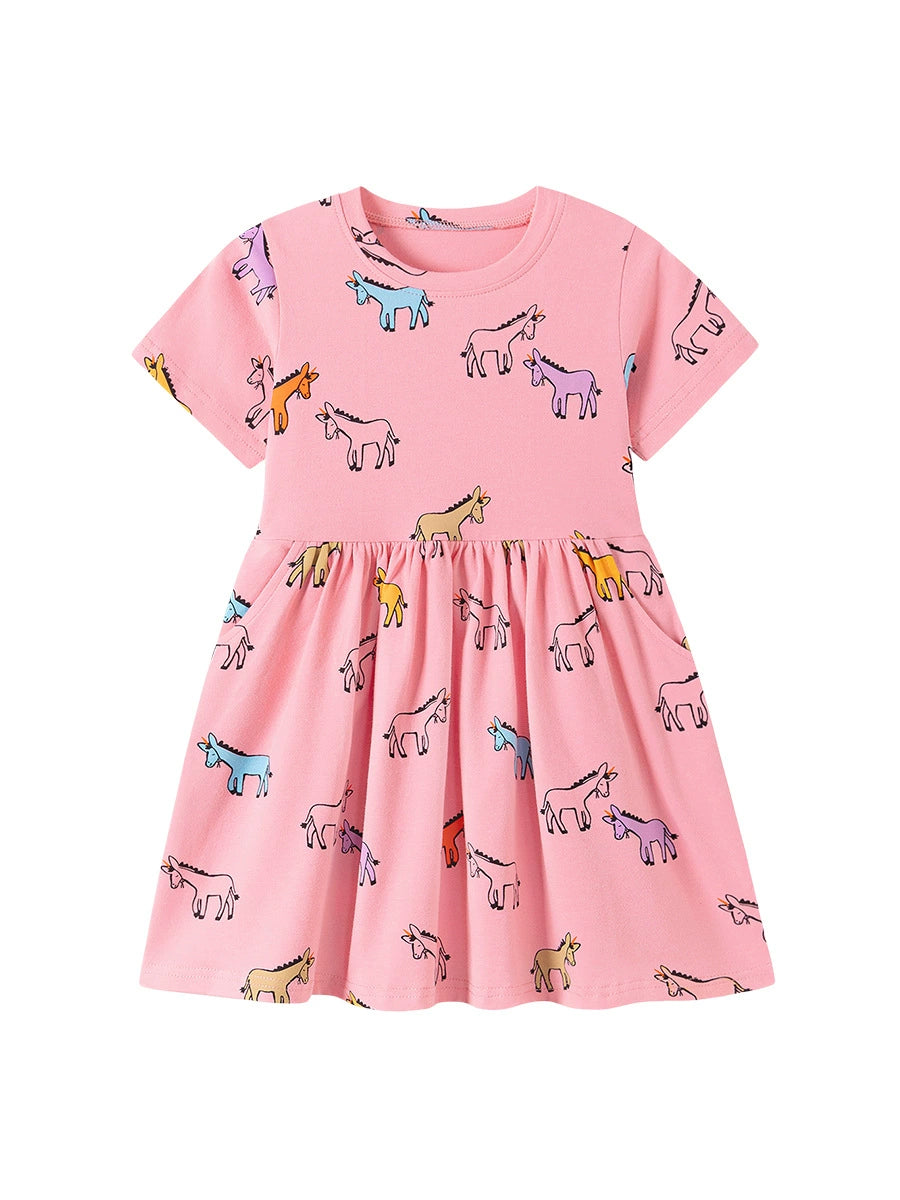 Summer Arrival Animals Cartoon Pattern Short Sleeves Crew Neck Dress for Stylish Girls, MyKids-USA®, Baby & Children's Dresses, MyKids-USA - - - - - - - .