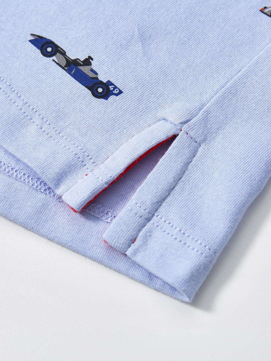 Baby Kids Boys Blue Racing Car Print Short Sleeves Polo Shirt, MyKids-USA®, Baby & Toddler Tops, MyKids-USA - - - - - - -