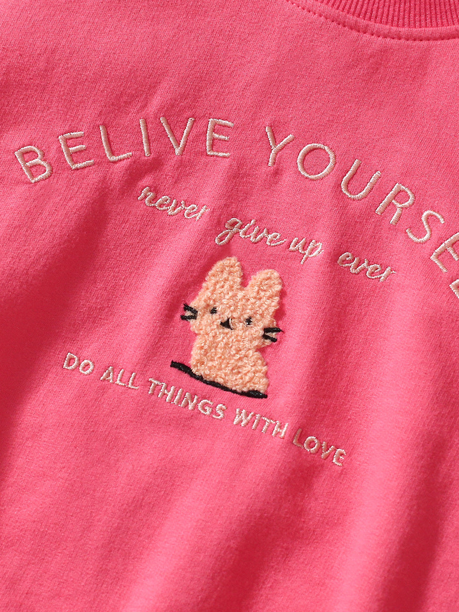 Spring And Autumn Girls Cute Cartoon And Letter Embroidery Pattern Long Sleeves Top Sweatshirt And Pants Clothing Set, MyKids-USA®, Baby & Toddler Outfits, MyKids-USA - - - - - - -