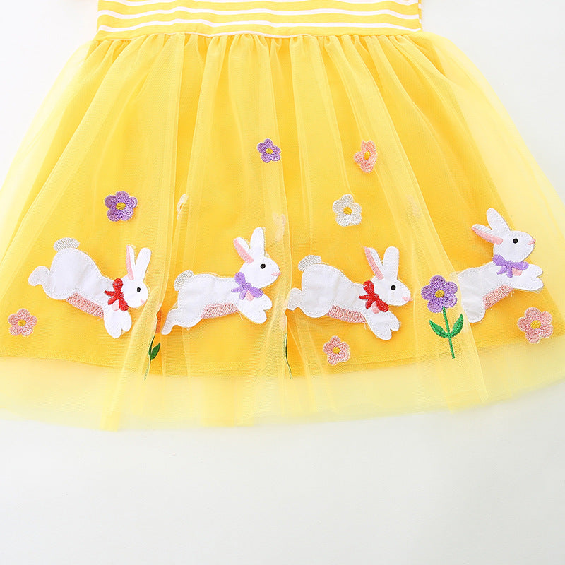 Summer Arrival Baby Girls Cute Rabbits Pattern Tulle Patchwork Short Sleeves Dress, MyKids-USA®, Baby & Toddler Dresses, MyKids-USA - - - - - - -