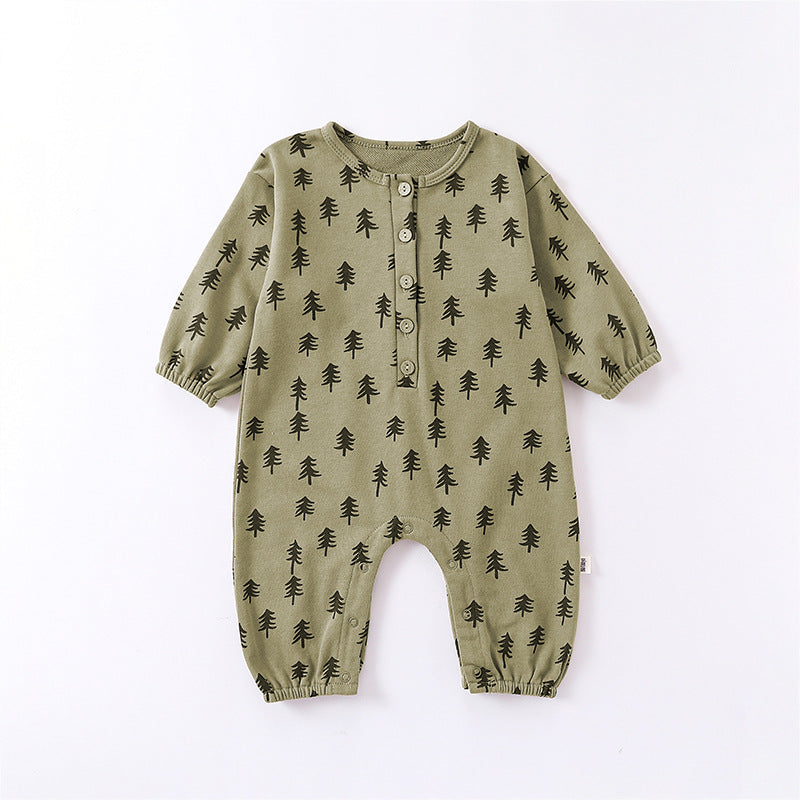 Moon Print Pattern Casual Long Sleeve Rompers, MyKids-USA®, Baby One-Pieces, MyKids-USA - Size/Age - 66 (3-6M) - Color - Green - - - JM2308131508-B