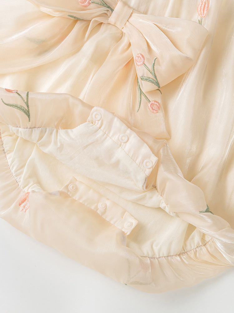 Summer Design Baby Girls Light Floral Pattern Embroidery Fly Sleeves Crew Neck Sweet Cute Onesies, MyKids-USA®, Baby One-Pieces, MyKids-USA - - - - - - -