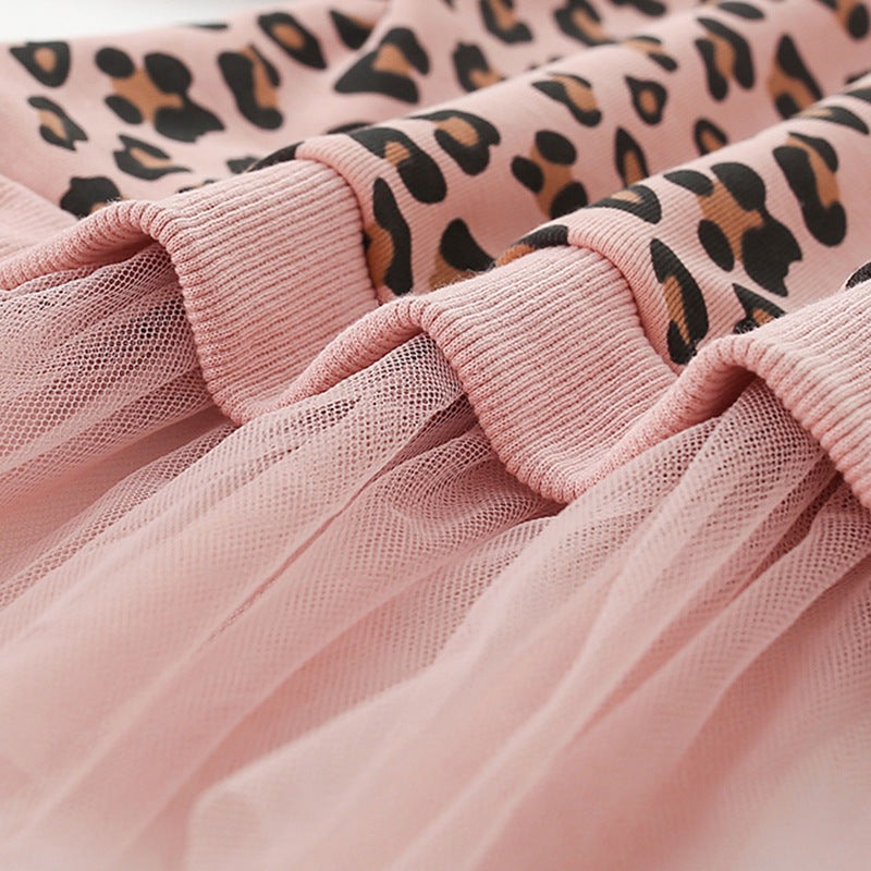 Autumn and Spring Arrival Leopard Pattern Long Sleeves Pullover with Tulle Decoration for Stylish Girls, MyKids-USA®, Sweaters, MyKids-USA - - - - - - -