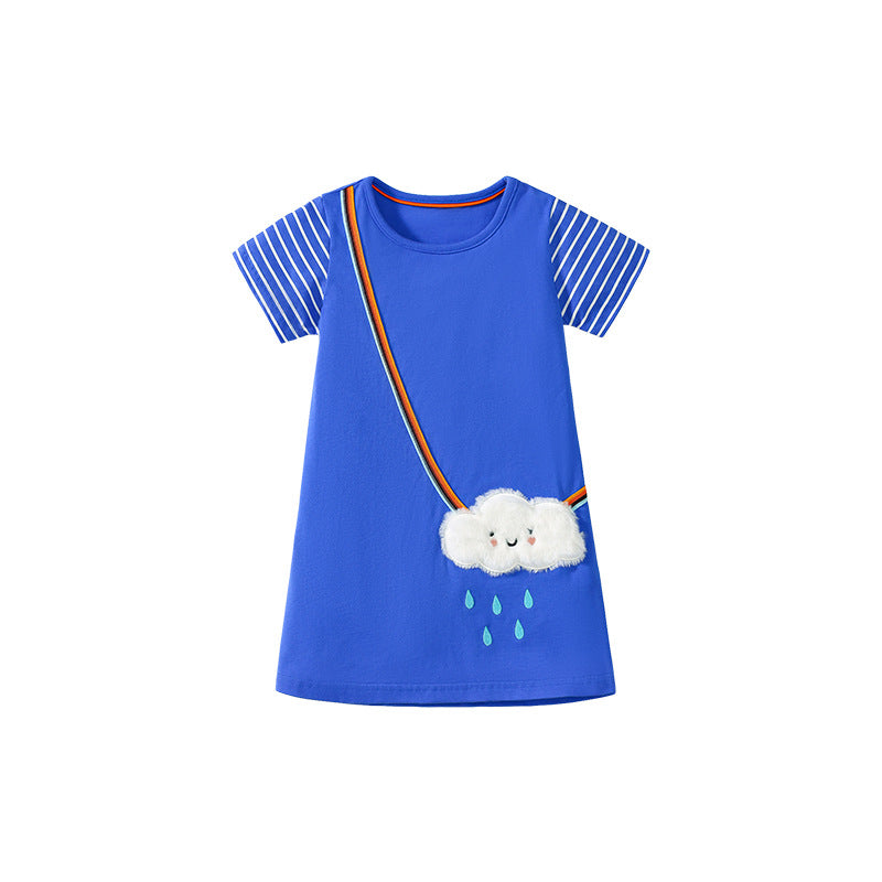 Summer Arrival Cute Cloud Cartoon Pattern Short Sleeves Dress for Stylish Girls, MyKids-USA®, Baby & Toddler Dresses, MyKids-USA - - - - - - -
