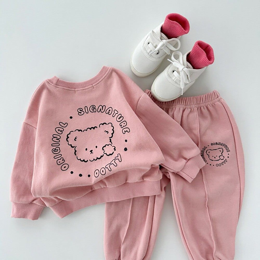 Spring and Autumn Kids Unisex Casual Teddy Pattern Long Sleeves Top Sweatshirt and Pants Clothing Set, MyKids-USA®, Baby & Toddler Outfits, MyKids-USA - Size/Age - 66 (3-6M) - Color - Pink - - - TR2411172325-C