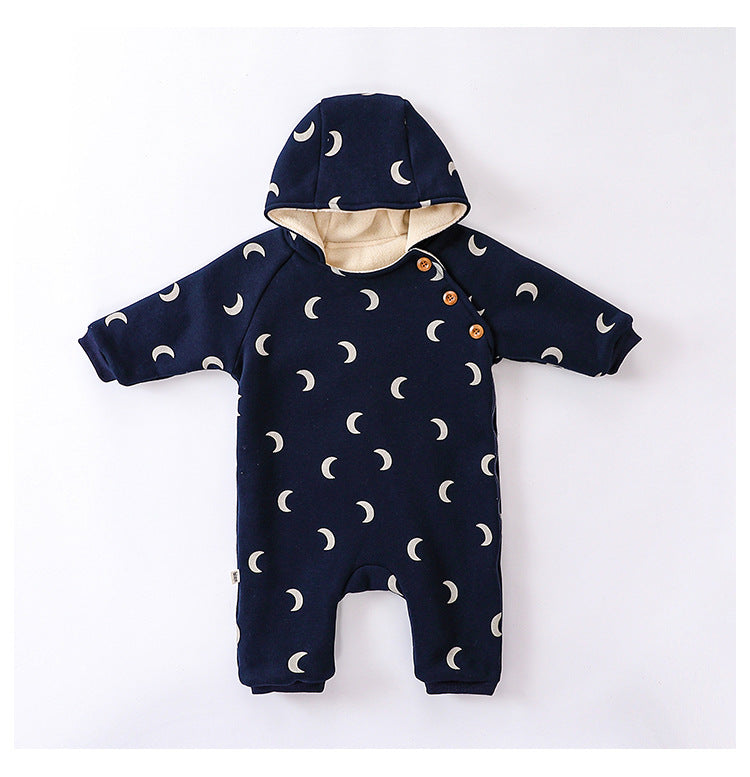 Baby Unisex Moon Print Cotton Padded Thickened Winter Hoodie Romper, MyKids-USA®, Baby One-Pieces, MyKids-USA - Size/Age - 66 (3-6M) - Color - Navy Blue (Dark Blue) - - - SH2311160959-B