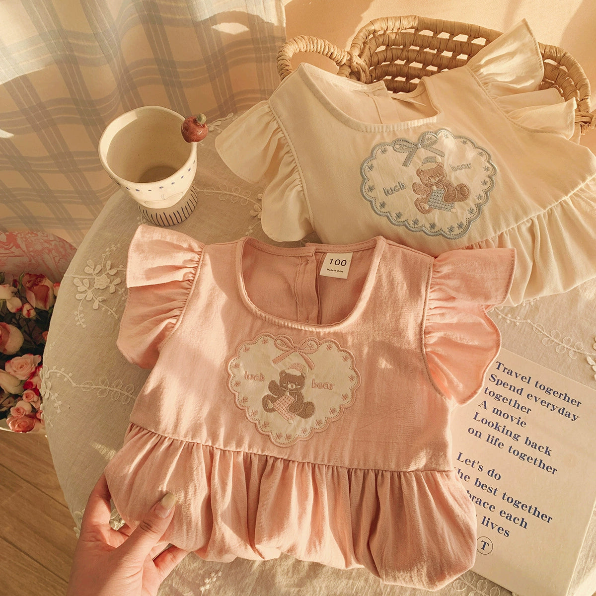 Summer Arrival Baby Girls Fly Sleeves Heart and Teddy Bear Pattern Dress, MyKids-USA®, Baby & Children's Dresses, MyKids-USA - - - - - - - .