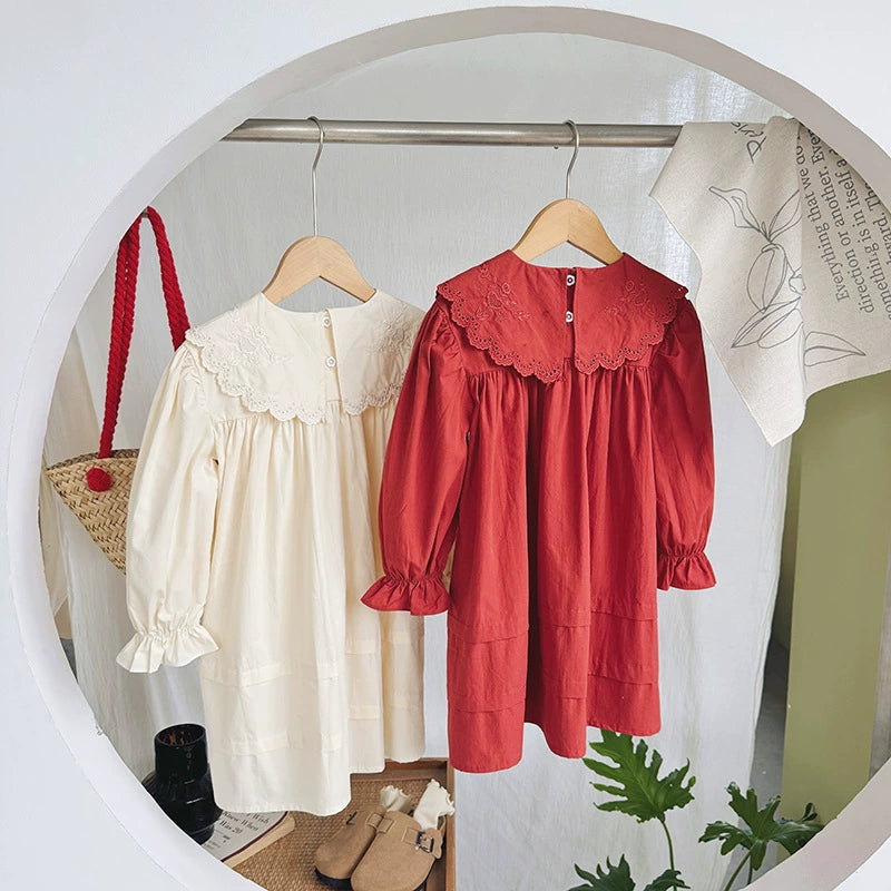 Arrival Autumn Girls Solid Color Flowers Embroidery Pattern Long Sleeves Dress, MyKids-USA®, Baby & Toddler Dresses, MyKids-USA - - - - - - -