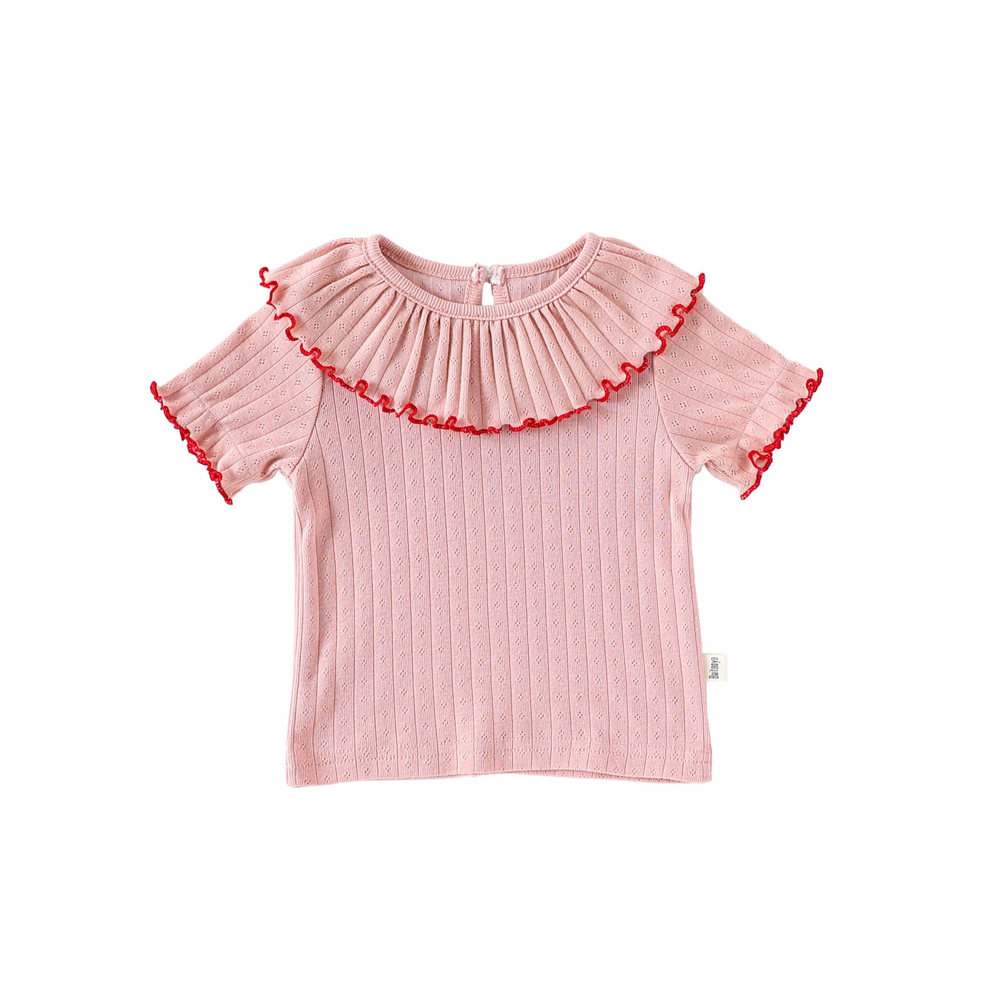 Girls’ Hollow-out Pattern Short Sleeves Top Shirt in European and American Style for Summer, MyKids-USA®, Baby & Toddler Tops, MyKids-USA - Size/Age - 73 (6-9M) - Color - Pink - - - TR2505212347-C