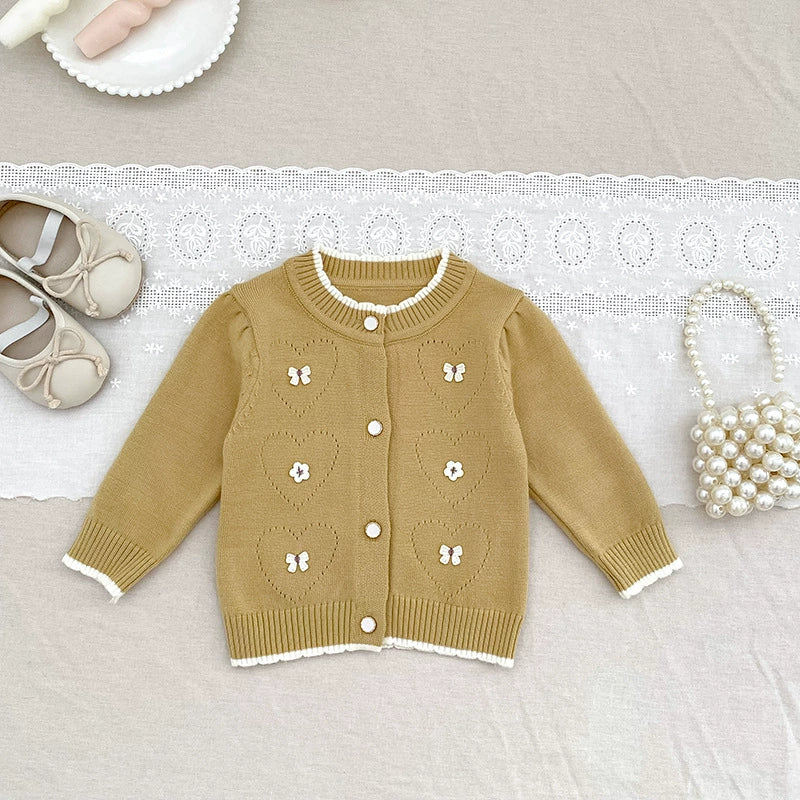 Autumn Arrival Baby Girls Comfortable Butterfly and Flowers Decorated Knitted Long Sleeves Cardigan, MyKids-USA®, Cardigans, MyKids-USA - - - - - - -