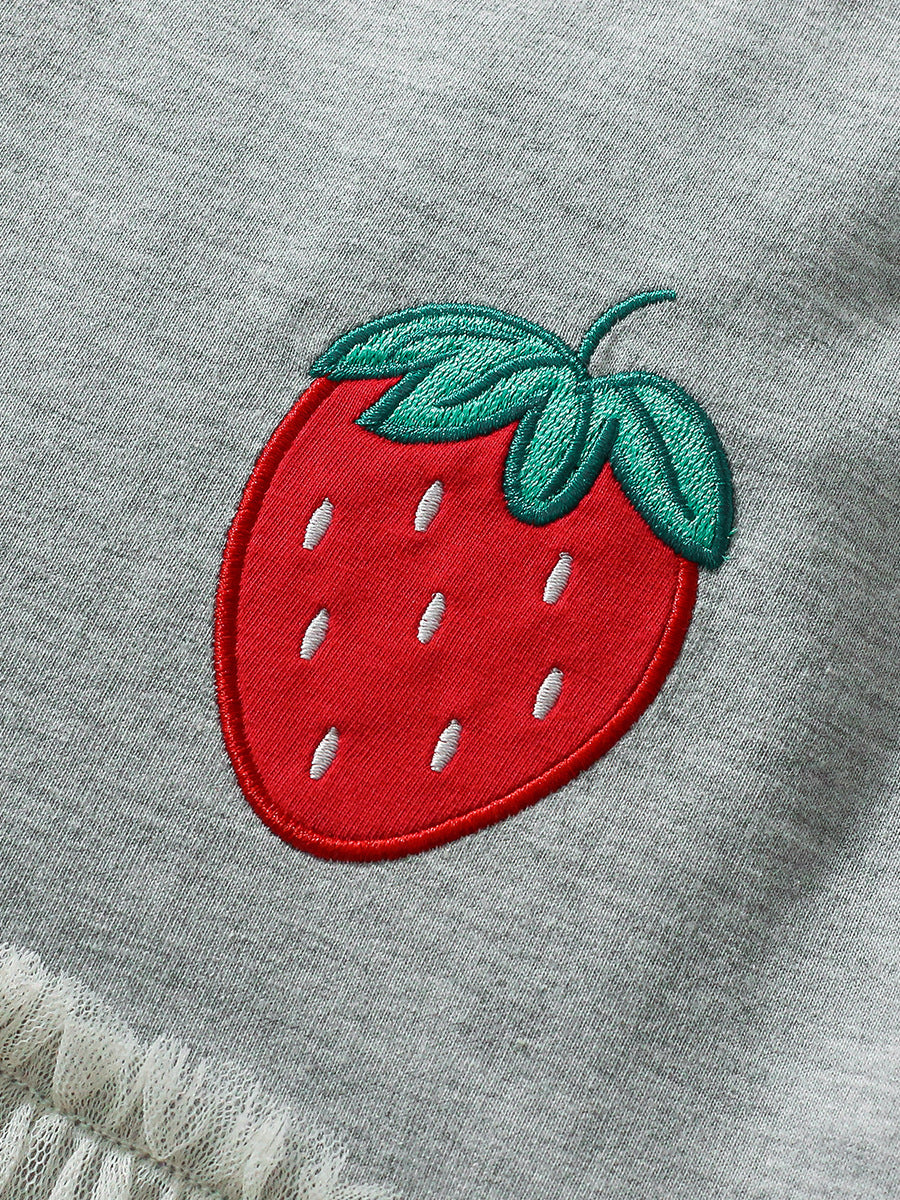 Arrival Autumn Girls Long Sleeves Strawberry Logo Pattern Crew Neck Long Sleeves Tulle Dress, MyKids-USA®, Baby & Toddler Dresses, MyKids-USA - - - - - - -