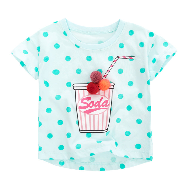 Girls’ Polka Dots Soda Print T-Shirt In European And American Style For Summer, MyKids-USA®, Baby & Toddler Tops, MyKids-USA - - - - - - -