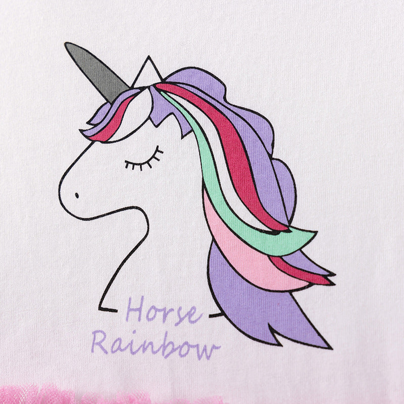 Summer Arrival Unicorn Cartoon Pattern Short Sleeves Tulle Patchwork Dress for Stylish Girls, MyKids-USA®, Baby & Toddler Dresses, MyKids-USA - - - - - - - .