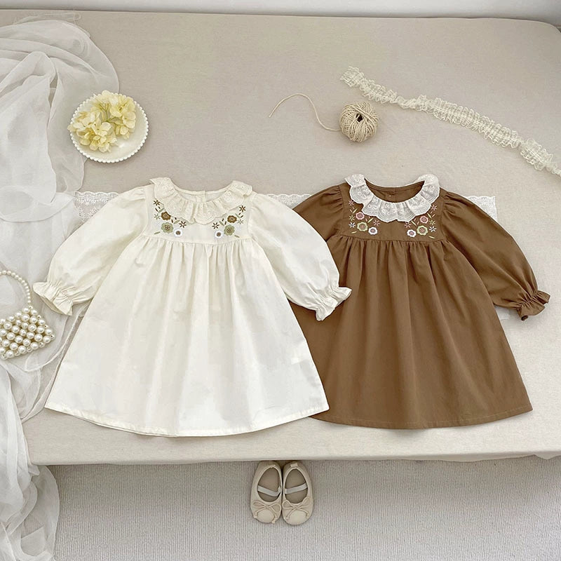 Arrival Autumn Girls Flowers Embroidery Pattern Long Sleeves Dress with Collar, MyKids-USA®, Baby & Toddler Dresses, MyKids-USA - - - - - - -
