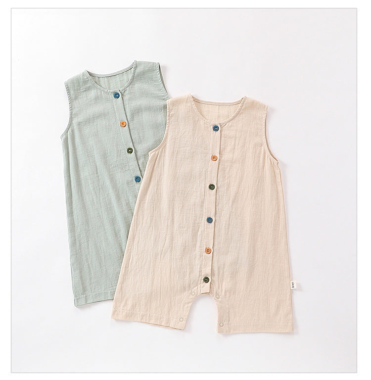 Summer Design Solid Color Crew Neck Single Breasted Colorful Button Sleeveless Rompers, MyKids-USA®, Baby One-Pieces, MyKids-USA - - - - - - -