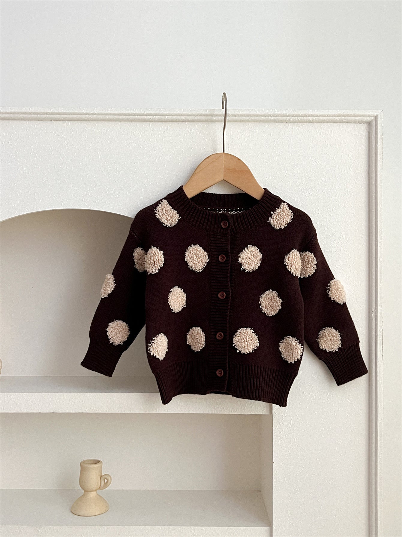 Children Polka Dots Knitted Cardigan For Spring Sweater, MyKids-USA®, Baby & Toddler Outerwear, MyKids-USA - Size/Age - 66 (3-6M) - Color - Coffee - - - TR2401171620-B