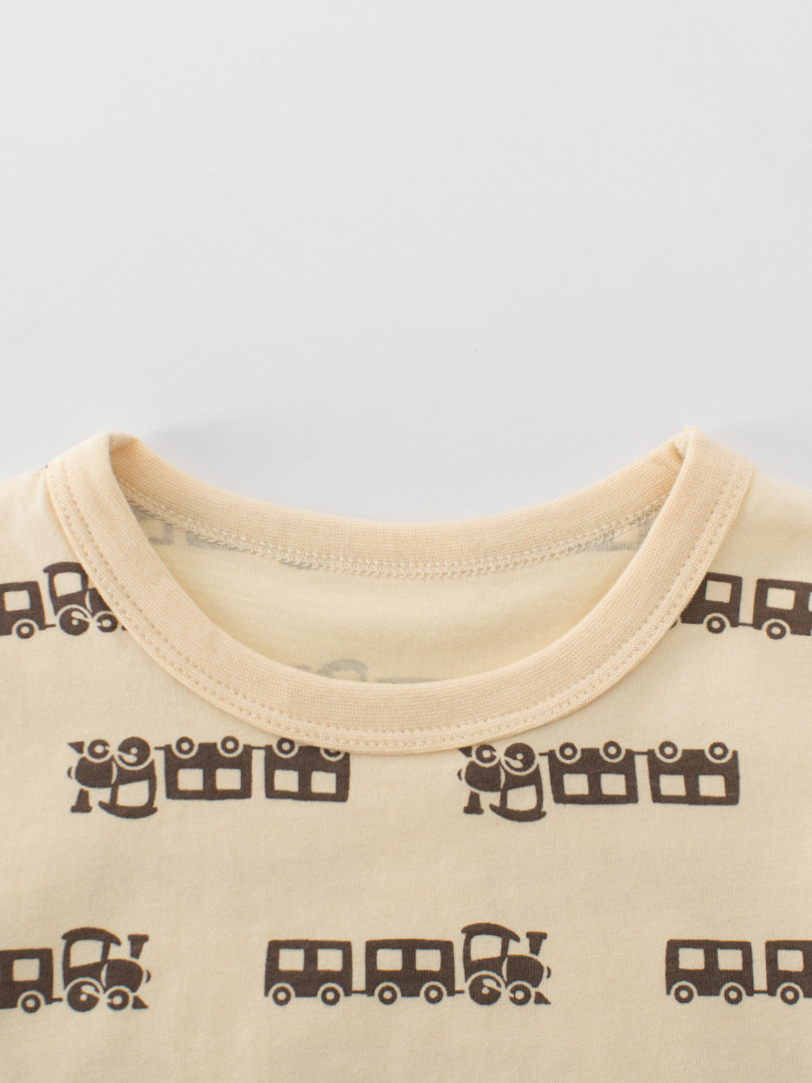 Summer Cartoon Trains Pattern T-shirt for Boys