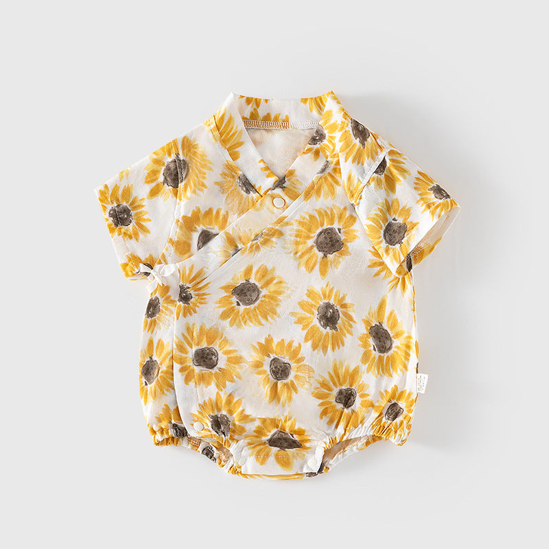 Summer Arrival Baby Unisex Short Sleeves Cute Flowers and Leaves Pattern V Neck Onesies, MyKids-USA®, Baby One-Pieces, MyKids-USA - Size/Age - 59 (0-3M) - Color - Yellow - - - TR2503141528-E