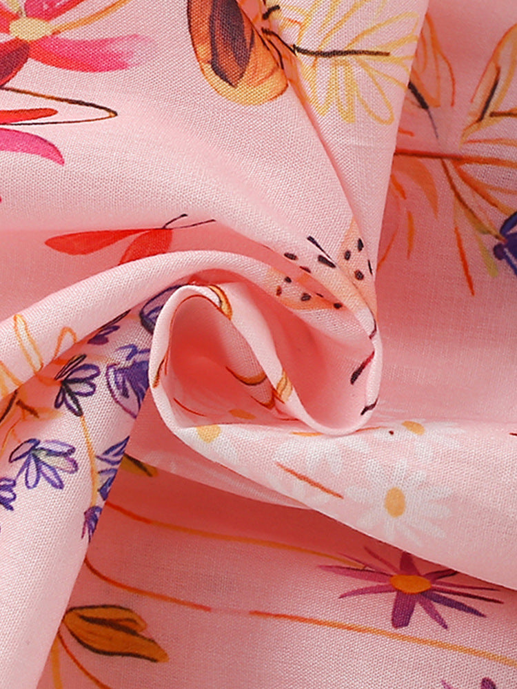 Summer Design Girls’ Flowers Pattern Fly Sleeves Single Breasted Crew Neck Dress, MyKids-USA®, Baby & Toddler Dresses, MyKids-USA - - - - - - -