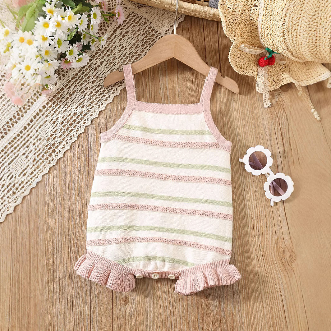 Summer Arrival Baby Girls Cute Thin Striped Pattern Sleeveless Strap Onesies, MyKids-USA®, Baby One-Pieces, MyKids-USA - - - - - - -