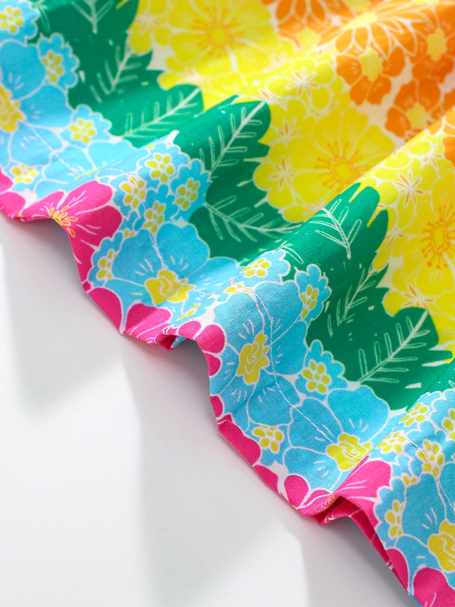 Summer Baby Kids Girls Short Sleeves Peter Pan Collar Colorful Flowers Print Dress, MyKids-USA®, Baby & Toddler Dresses, MyKids-USA - - - - - - -