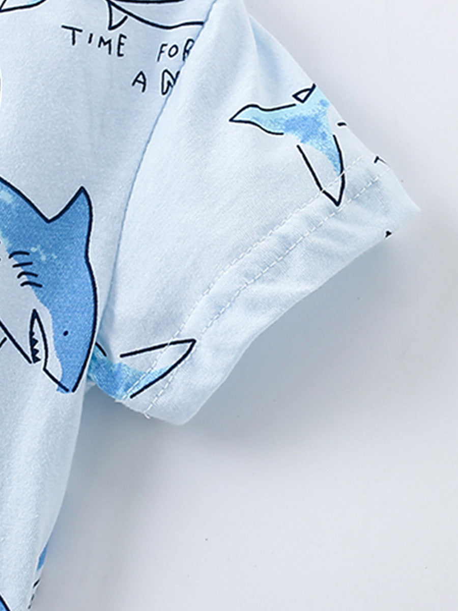 Summer Baby Kids Unisex Marine Sharks Animals Cartoon Pattern Short Sleeves T-Shirt And Shorts Casual Clothing Set, MyKids-USA®, Baby & Toddler Outfits, MyKids-USA - - - - - - -