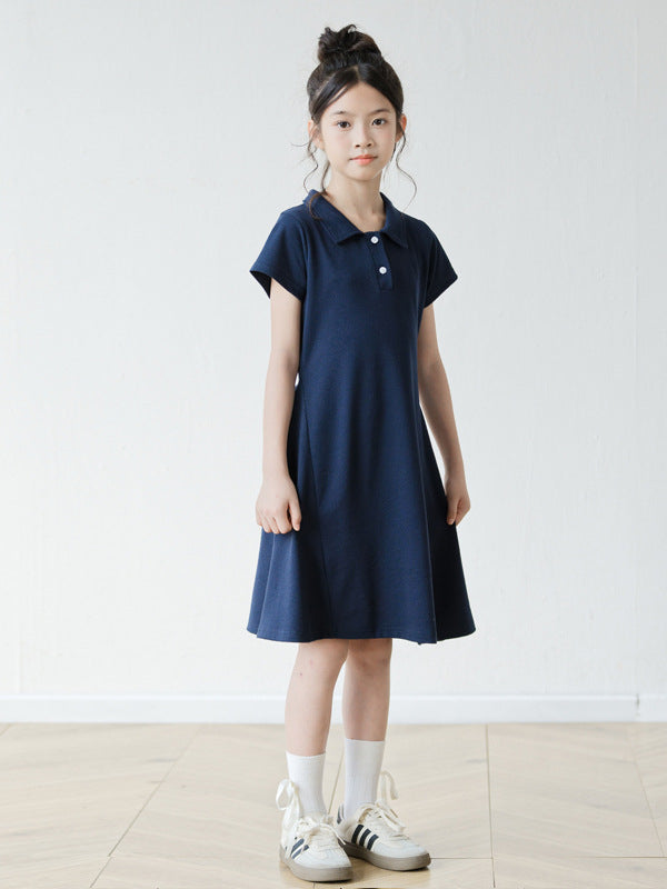 Summer Arrival Short Sleeves Turn-down Collar Sporty Dress for Stylish Girls