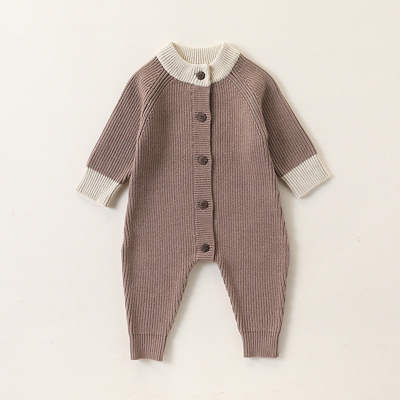 Autumn and Spring Arrival Baby Thickened Warm Knitted Long Sleeves Rompers, MyKids-USA®, Baby One-Pieces, MyKids-USA - Size/Age - 66 (3-6M) - Color - Khaki - - - TR2409282058-B