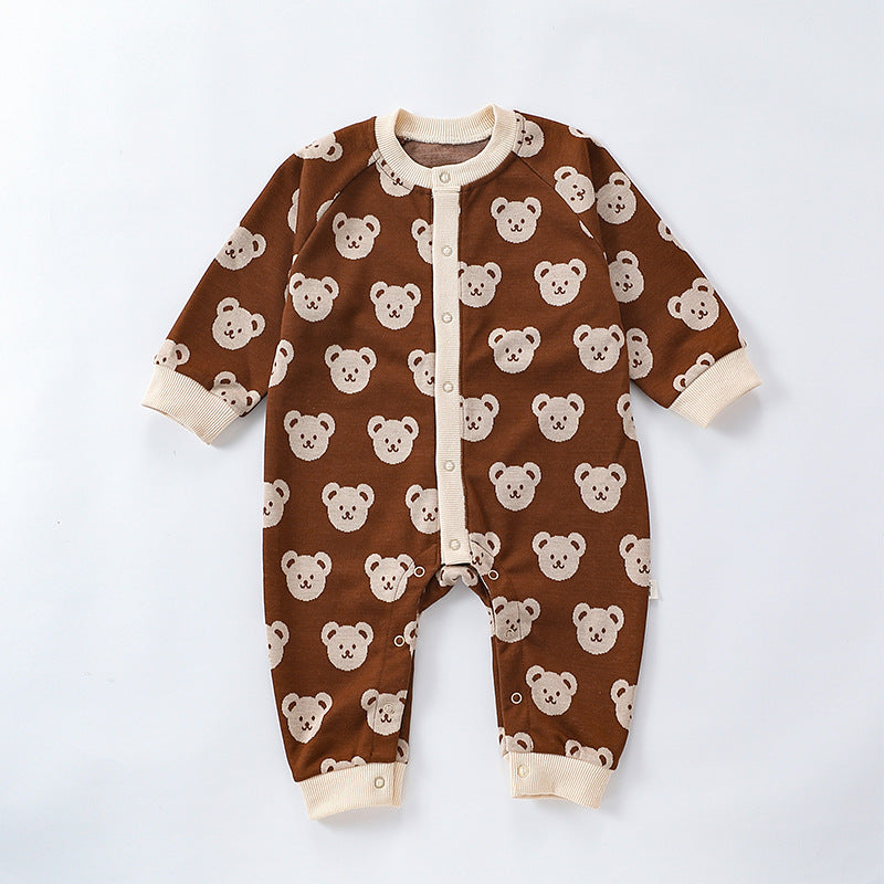 Autumn and Spring Arrival Baby Unisex Teddy Bear Pattern Long Sleeves Crew Neck Rompers, MyKids-USA®, Baby One-Pieces, MyKids-USA - Size/Age - 66 (3-6M) - Color - Coffee - - - TR2408131107-B