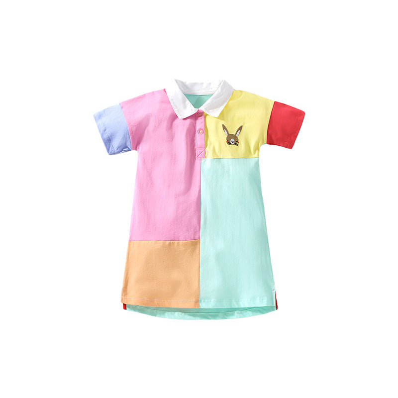 Summer Baby Kids Girls Short Sleeves Color Patchwork Polo Design Dress, MyKids-USA®, Baby & Toddler Dresses, MyKids-USA - - - - - - -
