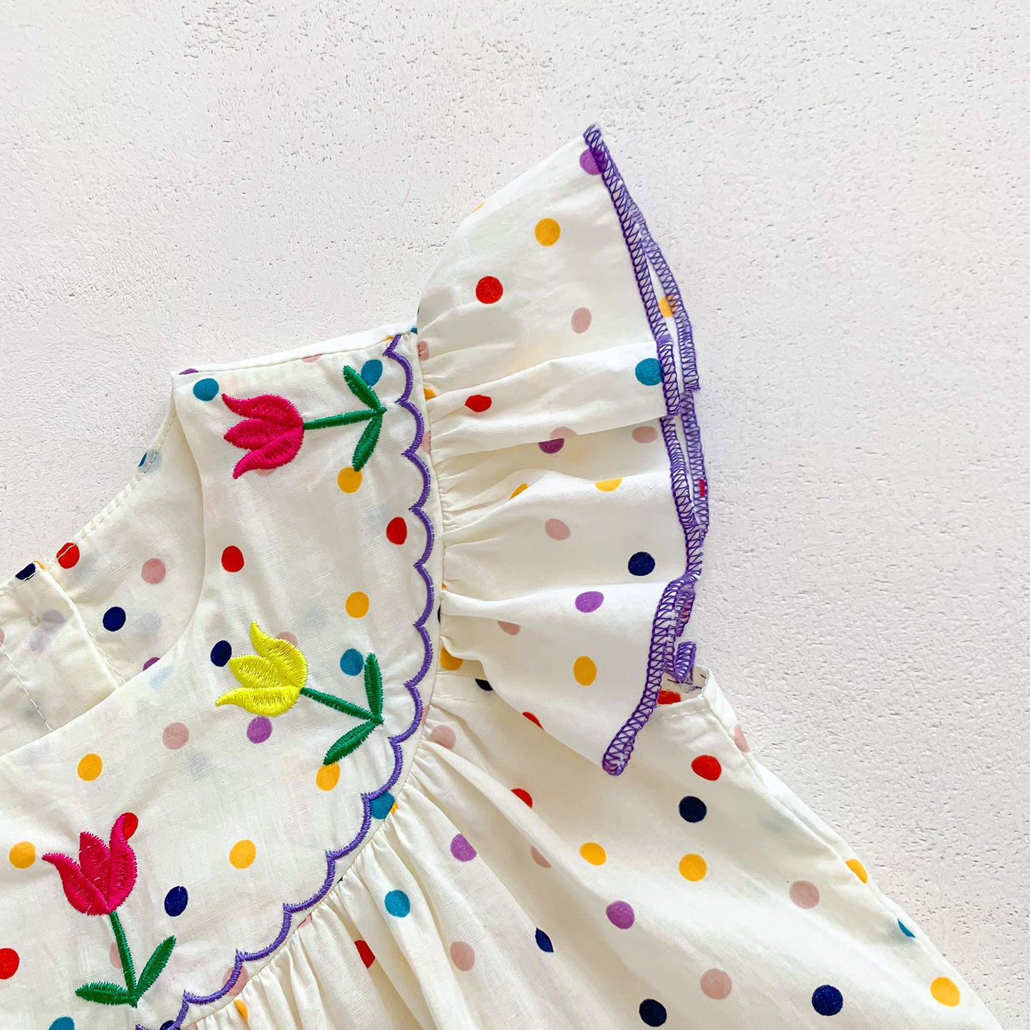 Arrival Summer Baby Girls Colorful Dots Fly Sleeves Floral Embroidery Onesies, MyKids-USA®, Baby One-Pieces, MyKids-USA - - - - - - -