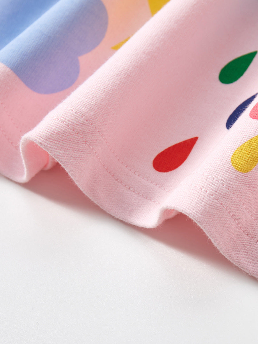 Kids Baby Girls Short Sleeves Floral Rainbow Pink Dress, MyKids-USA®, Baby & Toddler Dresses, MyKids-USA - - - - - - -