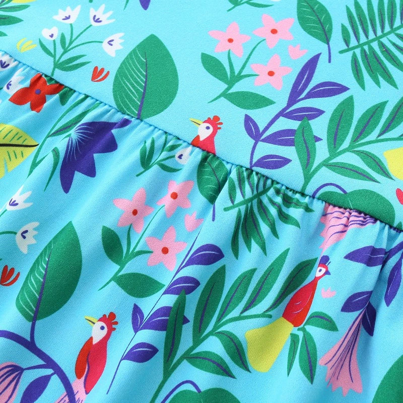 Summer Arrival Leaves and Animals Pattern Sleeveless Dress for Stylish Girls, MyKids-USA®, Baby & Toddler Dresses, MyKids-USA - - - - - - -