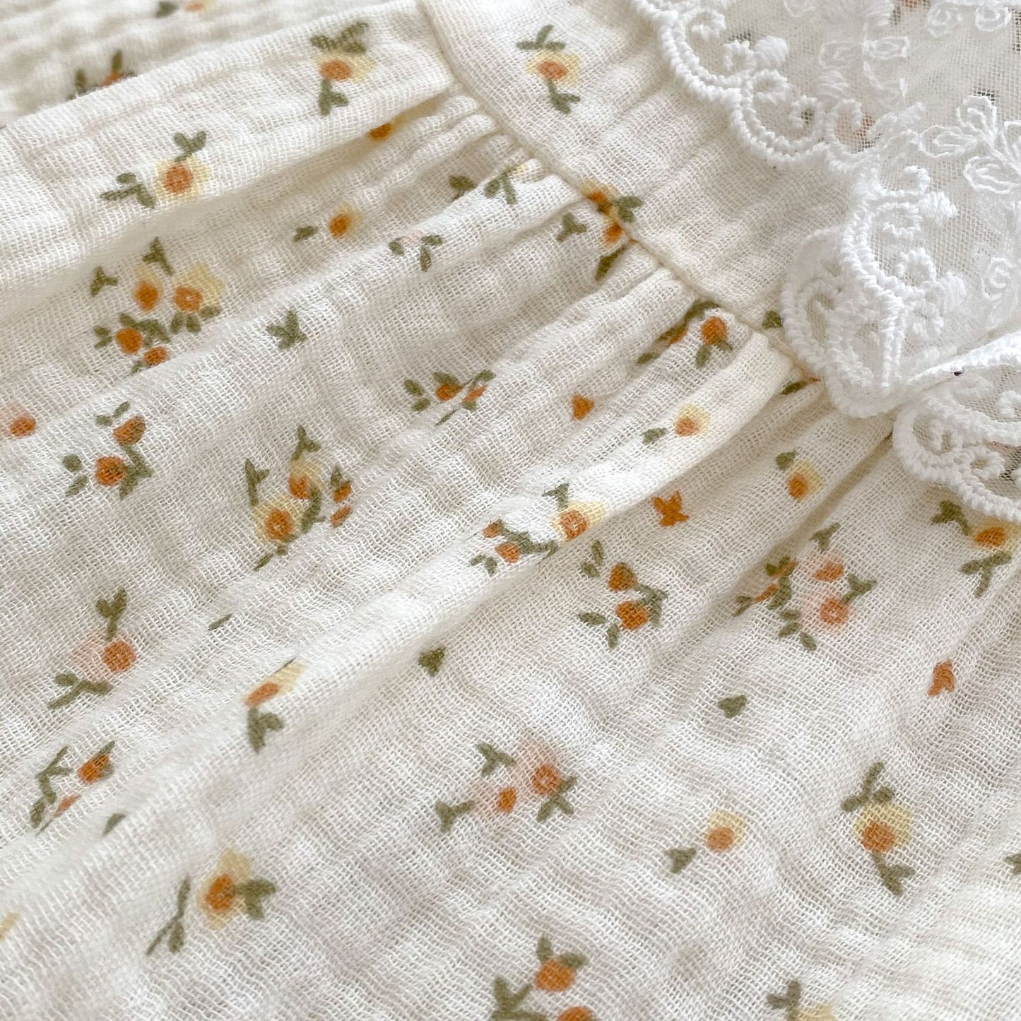 Autumn Ditsy Flower Pattern Mesh Collar Onesies, MyKids-USA®, Baby One-Pieces, MyKids-USA - - - - - - -