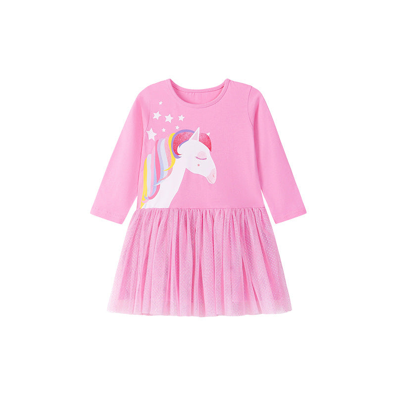 Autumn Arrival Cartoon Animals Pattern Long Sleeves Crew Neck Dress for Stylish Girls, MyKids-USA®, Baby & Toddler Dresses, MyKids-USA - - - - - - -