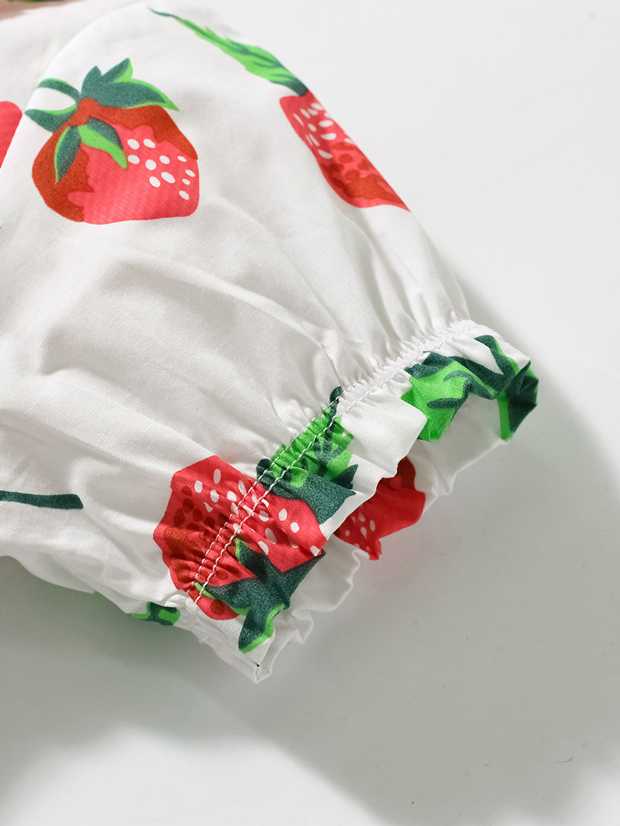 Summer Pure Cotton Strawberry Pattern Short-sleeved Dress with Peter Pan Collar for Stylish Girls, MyKids-USA®, Baby & Toddler Dresses, MyKids-USA - - - - - - -