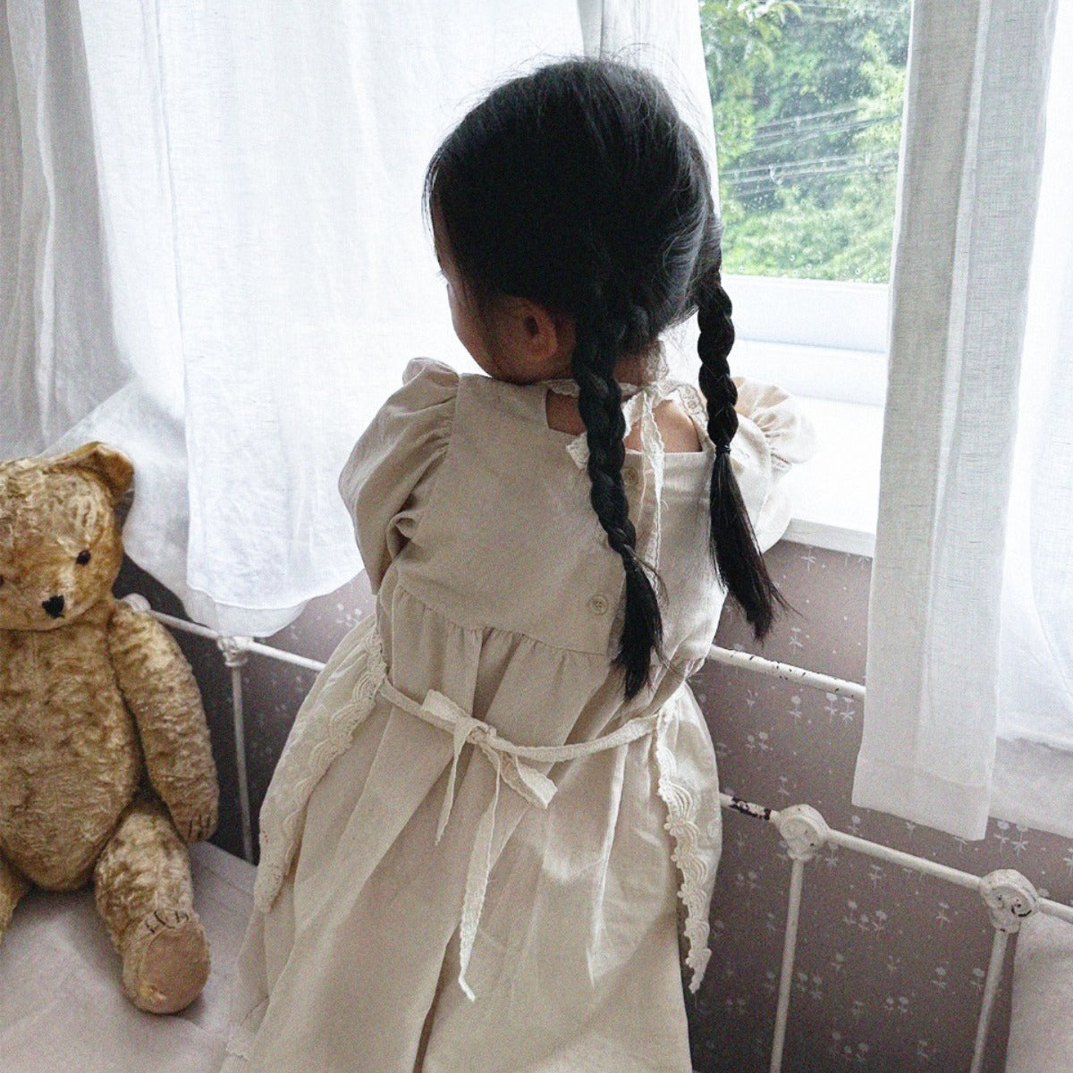 Spring Baby Girls Solid Color Square Neck Princess Dress, MyKids-USA®, Baby & Toddler Dresses, MyKids-USA - - - - - - -