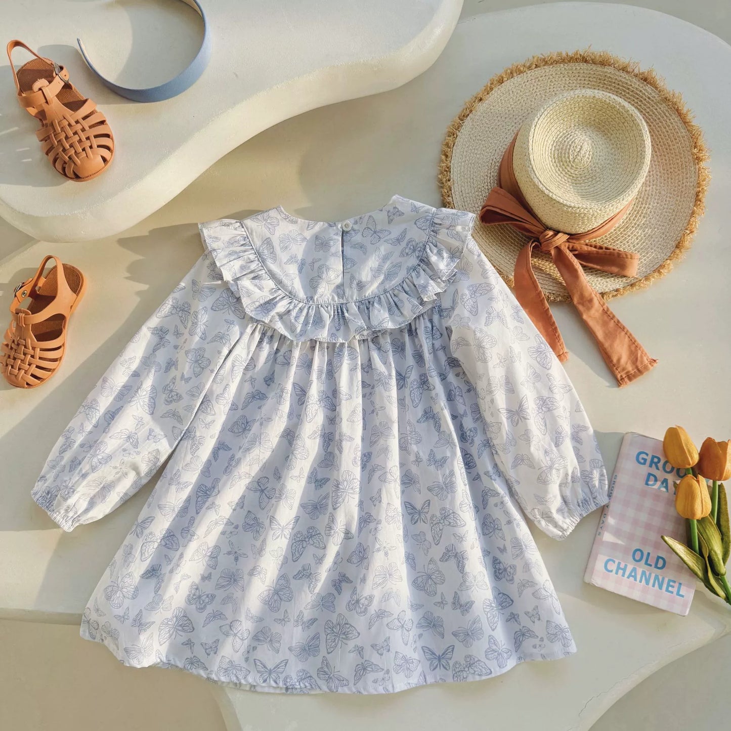 Arrival Autumn Girls Blue Butterfly Pattern Long Sleeves Dress, MyKids-USA®, Baby & Toddler Dresses, MyKids-USA - - - - - - -