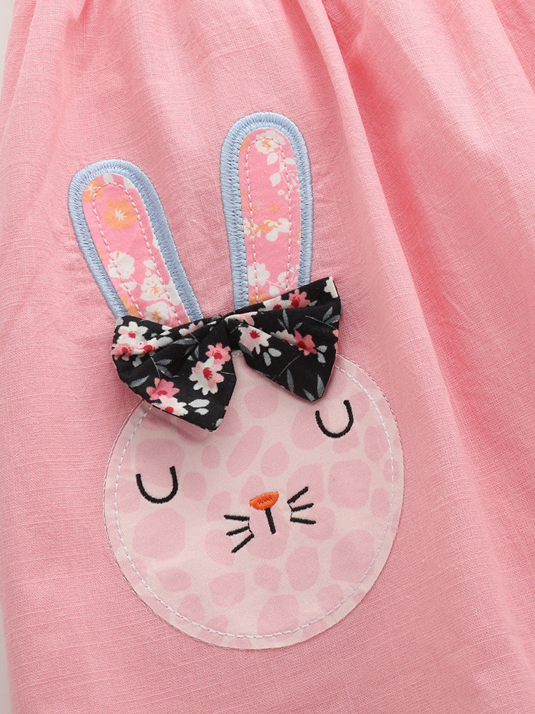Summer Hot Selling Cute Cartoon Rabbits Pattern Fly Sleeves Dress for Stylish Girls