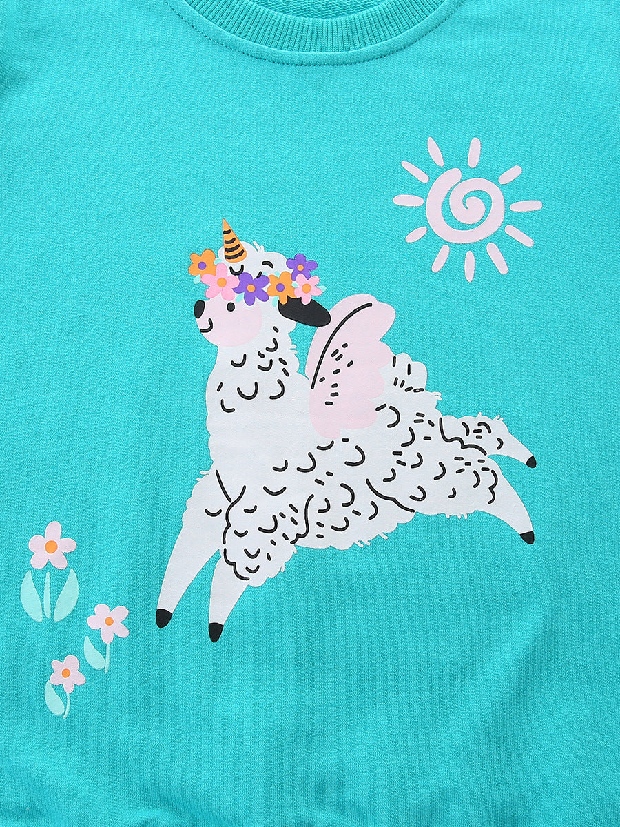 Autumn and Spring Arrival Animals Cartoon Pattern Long Sleeves Pullover for Stylish Girls