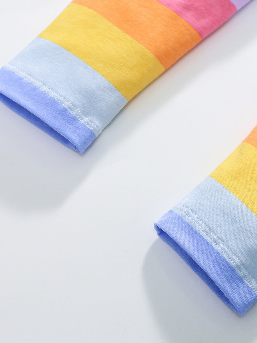 Summer Baby Kids Girls Rainbow Teddy Pattern Short Sleeves T-Shirt And Striped Pants Clothing Set, MyKids-USA®, Baby & Toddler Outfits, MyKids-USA - - - - - - -