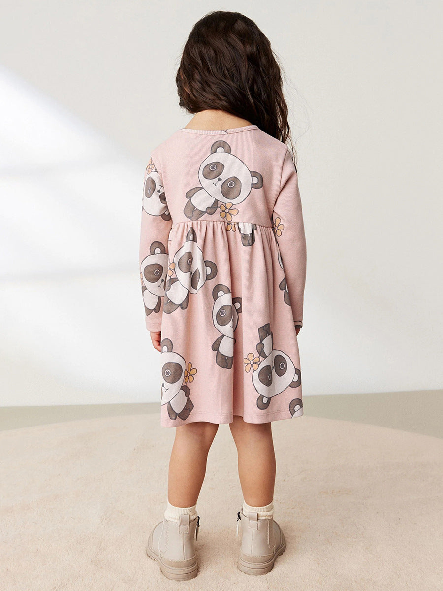 Arrival Autumn Girls Long Sleeves Cartoon Panda Pattern Crew Neck Dress, MyKids-USA®, Baby & Toddler Dresses, MyKids-USA - - - - - - -