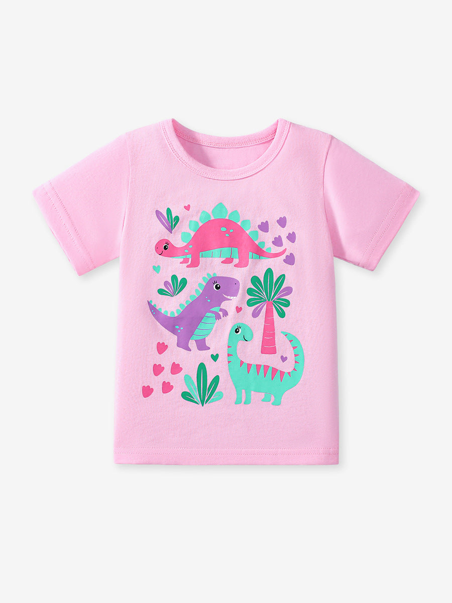 Pieces Girls’ Dinosaurs Cartoon Pattern Short Sleeves T-shirt in European and American Style for Summer, MyKids-USA®, Baby & Toddler Tops, MyKids-USA - - - - - - -