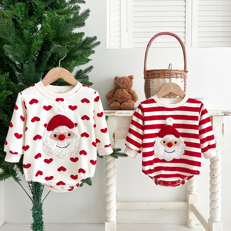 Baby Christmas Santa Claus Pattern Heart Printed Design Long Sleeved Onesies, MyKids-USA®, Baby One-Pieces, MyKids-USA - - - - - - -