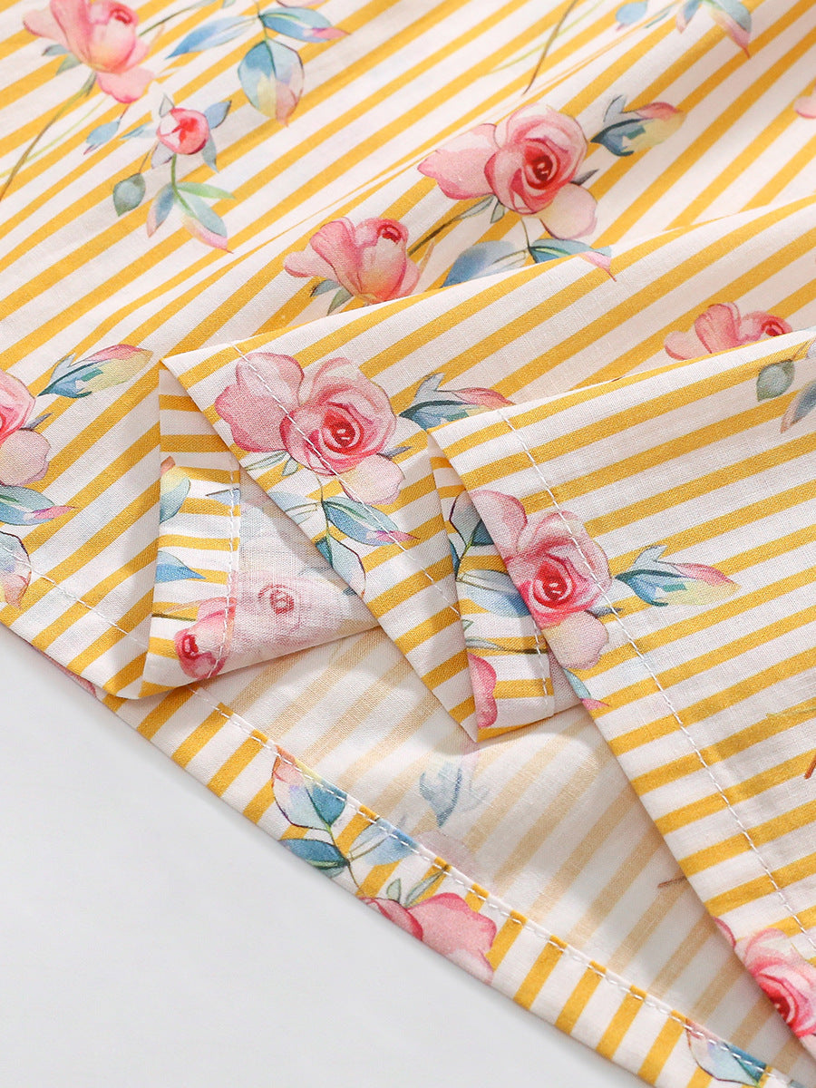 Design Autumn Girls Flowers Pattern Big Collar Long Sleeves Striped Dress, MyKids-USA®, Baby & Toddler Dresses, MyKids-USA - - - - - - -