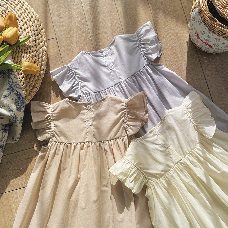 Summer Arrival Kids Girls Fly Sleeves Solid Color Pleated Dress, MyKids-USA®, Baby & Toddler Dresses, MyKids-USA - - - - - - -