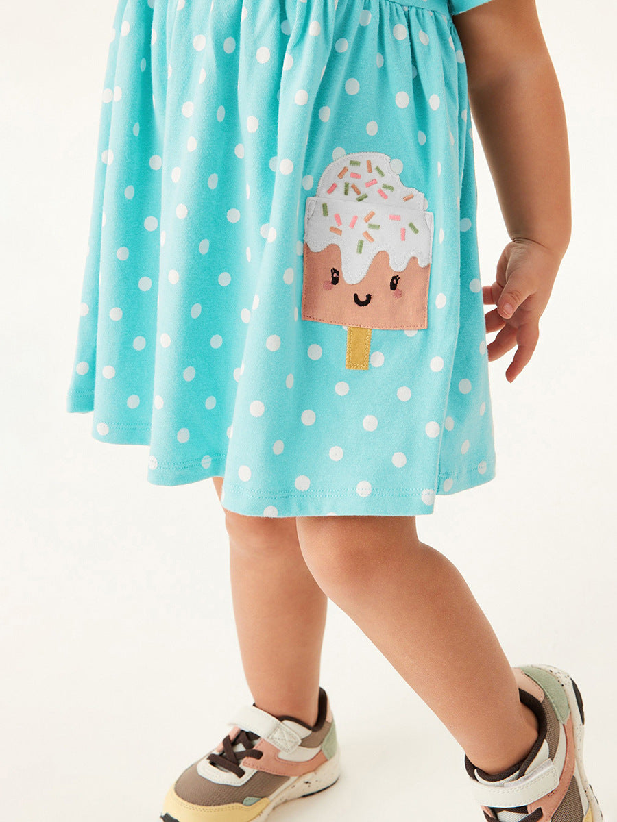 Spring And Summer Baby Girls Short Sleeves Ice-Cream Cartoon Polka Dots Dress, MyKids-USA®, Baby & Toddler Dresses, MyKids-USA - - - - - - - .
